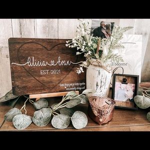 Heart Shaped Dark Stained Signs Perfect for Valentines Day and Customizable